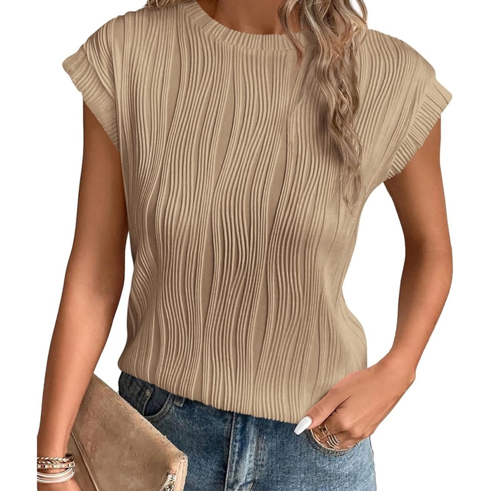 Size Large Beige Textured Top
